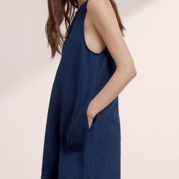 Aritzia Wilfred Trompette Dress With Linen Blue M - Picture 3 of 15